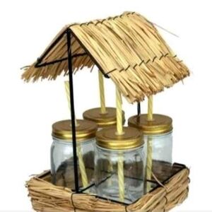 Tiki Glasses hut Drink set Mason Jar New Read